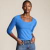 Lands’ End Women’s Long Sleeve Lightweight Jersey Scoop Neck T-Shirt(Muted Cobalt Blue)