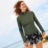 Lands’ End Women’s Long Sleeve Rash Guard Cover-up UPF 50(Rich Olive Green)