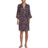 Lands’ End Women’s Matte Satin 2 Piece Pajama Set – Nightgown and Robe(Black Large Watercolor Floral)