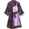Lands’ End Women’s Matte Satin 2 Piece Pajama Set – Nightgown and Robe(Black Large Watercolor Floral)