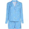 Lands’ End Women’s Plus Size Matte Satin 2 Piece Pajama Set – Long Sleeve Top and Shorts(Bermuda Blue Snow Drop Floral)
