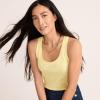 Lands’ End Women’s Pointelle Rib UNeck Tank(Pale Yellow/White Easy Stripe)
