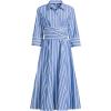 Lands’ End Women’s Poplin Midi Wrap Front Dress(Sapphire Gem Blue Broad Stripe)