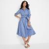 Lands’ End Women’s Poplin Midi Wrap Front Dress(Sapphire Gem Blue Broad Stripe)