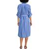 Lands’ End Women’s Poplin Oversized Puff Sleeve Midi Shirt Dress(Blue/White Shadow Stripe)