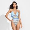 Lands’ End Women’s Ruched Multi-Way V-Neck Halter High Leg One Piece Swimsuit(White Mosaic Multi Stripe)