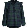 Lands’ End Women’s Ruffle Front Flannel Popover Blouse(Deep Forest Blackwatch Plaid)