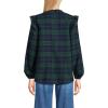 Lands’ End Women’s Ruffle Front Flannel Popover Blouse(Deep Forest Blackwatch Plaid)