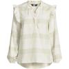Lands’ End Women’s Ruffle Front Flannel Popover Blouse(Ivory/Portobello Check)