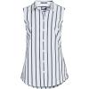 Lands’ End Women’s Sleeveless No Iron Shirt(White/Navy Classic Stripe)