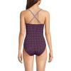 Lands’ End Women’s Slender Suit V-Neck Pleated X-Back One Piece Swimsuit Adjustable Straps(Dark Wine Geo/Mini Stripe)