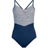 Lands’ End Women’s Slender Suit V-Neck Pleated X-Back One Piece Swimsuit Adjustable Straps(Deep Sea Navy Mini Stripe)