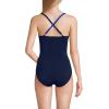 Lands’ End Women’s Slender Suit V-Neck Pleated X-Back One Piece Swimsuit Adjustable Straps(Electric Blue/Deep Sea Navy)