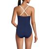 Lands’ End Women’s Slender Suit V-Neck Pleated X-Back One Piece Swimsuit Adjustable Straps(Navy/Sapphire/River Mist/White)