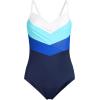 Lands’ End Women’s Slender Suit V-Neck Pleated X-Back One Piece Swimsuit Adjustable Straps(Navy/Sapphire/River Mist/White)