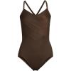 Lands’ End Women’s Slender Suit V-Neck Pleated X-Back One Piece Swimsuit Adjustable Straps(Rich Coffee)