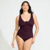 Lands’ End Women’s SlenderSuit Grecian Tummy Control Chlorine Resistant One Piece Swimsuit(Dark Wine)