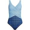 Lands’ End Women’s SlenderSuit Wrap One Piece Swimsuit(Navy/White Mosaic Mini Tile)