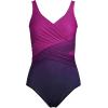 Lands’ End Women’s SlenderSuit Wrap One Piece Swimsuit(Violet Rose/Navy Ombre)