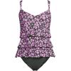 Lands’ End Women’s Smoothing Control Ruffle Fauxkini One Piece Swimsuit(Olive Green Pansy Floral)