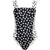 Lands’ End Women’s Square Neck High Leg One Piece Swimsuit(Black/Egret Mixed Tossed Dots)