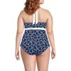 Lands’ End Women’s Texture V-Neck Halter Tankini Swimsuit Top(Navy/White Flowering Vine)