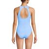 Lands’ End Women’s Tugless High Neck Portrait Back One Piece Swimsuit(Blue Elegant Floral Placement)