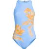 Lands’ End Women’s Tugless High Neck Portrait Back One Piece Swimsuit(Blue Elegant Floral Placement)