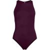 Lands’ End Women’s Tugless High Neck Portrait Back One Piece Swimsuit(Dark Wine)