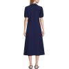 Lands’ End Women’s Twill Button Front Fluid Short Sleeve Dress(Deep Sea Navy)