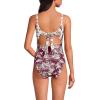 Lands’ End Women’s Wrap Monokini High Leg One Piece Swimsuit(Egret/Burgundy Scenic Mix)
