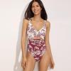 Lands’ End Women’s Wrap Monokini High Leg One Piece Swimsuit(Egret/Burgundy Scenic Mix)