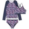 Lands’ End Big Girls 3 Piece UPF 50 Sun Protection Rash Guard Set(Navy Hearts)