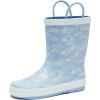 Lands’ End Boys and Girls Waterproof Boots Kids and Toddler Rain Boots – Girls and Boys Rubber Rain Boots Kids Size 5 Toddler to 7 Big Kid, Slip On Girls and Boys Rain Boots with Handles(Light Blue Clouds)