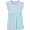 Lands’ End Girls Gathered Waist Tunic Top(Aqua Lilac Stripe)