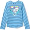 Lands’ End Girls Graphic Tee Shirt(Blue Stripe Love Your Planet)