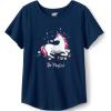 Lands’ End Girls Graphic Tee(Deep Sea Navy Unicorn)