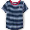 Lands’ End Girls Graphic Tee(Navy Stripe Cherry Hearts)