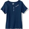 Lands’ End Girls Short Sleeve Ribbed Henley T-Shirt(Deep Sea Navy)