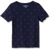 Lands’ End Girls Short Sleeve Ribbed Henley T-Shirt(Deep Sea Navy Mini Hearts)