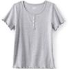 Lands’ End Girls Short Sleeve Ribbed Henley T-Shirt(Gray Heather)