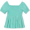 Lands’ End Girls Short Sleeve Smocked Woven Top(Aqua Ice)