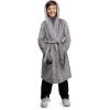 Lands’ End Kids Hooded Fleece Solid Robe(Grey)
