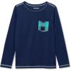 Lands’ End Kids Soft Jersey Pocket Sleep Top – Ultra-Soft Cotton Blend, Tag-Free, Cozy Fit, Fun for Bedtime Comfort(Navy/Cockatoo Plaid)