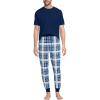 Lands’ End Men’s Knit Jersey Pajama Sleep Set(Muted Cobalt Blue Plaid)