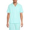 Lands’ End Men’s Short Sleeve Essential Pajama Shirt(Pale Aqua Ice/Green Stripe)