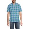 Lands’ End Men’s Traditional Fit Short Sleeve Madras Shirt(Mariner Blue/Clover Plaid)