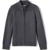 Lands’ End School Uniform Boys Cotton Modal Zip Front Cardigan Sweater(Coal Heather)