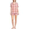 Lands’ End Women Linen 2 Piece Pajama Set – Short Sleeve Top and Shorts(Sunset Coral Pink Plaid)