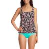 Lands’ End Women’s Adjustable Scoop Neck Flutter Tankini Top(Black Multi Paisley Floral)